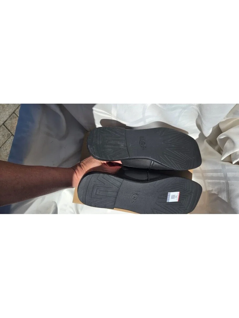 UGG Matira Black Leather Slide Sandals Toe Loop Square Toe Womens Size 12 NIB